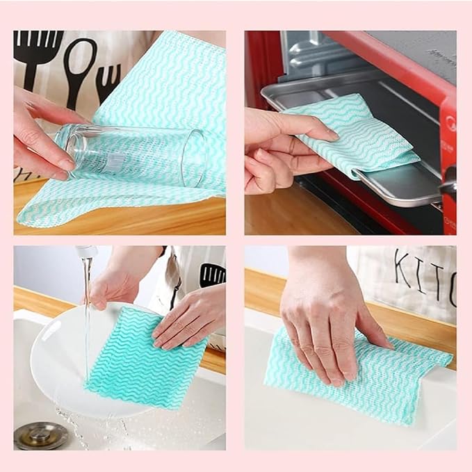 SUZZYVINE Disposable Cleaning Cloths Reusable Dish Cloths Dish Towels Blue Kitchen Towels Handy Wipes On Rolls Total 2 Roll 100 Pcs