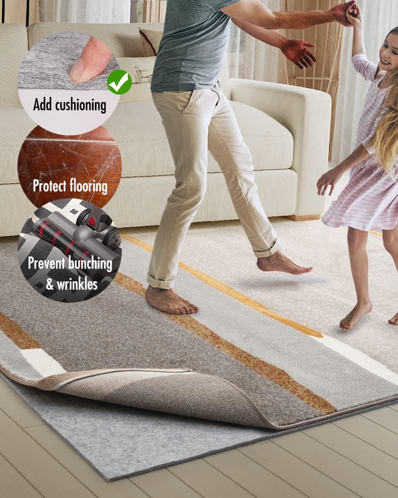 Non Slip Rug Pad Gripper - 7x10 Feet 1/8” Extra Thick Felt Under Rug for Area Rugs and Hardwood Floors,Super Cushioned Non Skid Carpet Padding