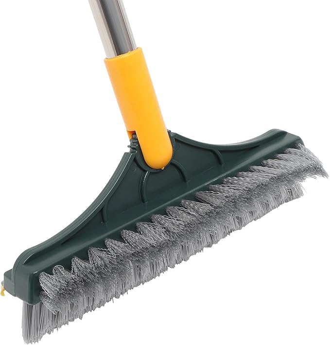 Upgraded Dual-Sided Bathroom Floor Scrub Brush with Long Handle, Tile and Grout Cleaning Brush for Shower and Corner Floors, Yellow-Green Non-Scratch Scrubber for Hard-to-Reach