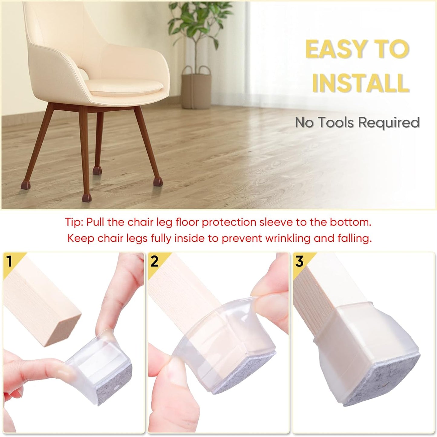 BALEINE 16 Pack Silicone Chair Leg Floor Protectors, Stool Leg Protectors Cap, Non-Slip Chair Leg Caps for Hardwood Floors (Clear & Large (Square), 16 Pack)