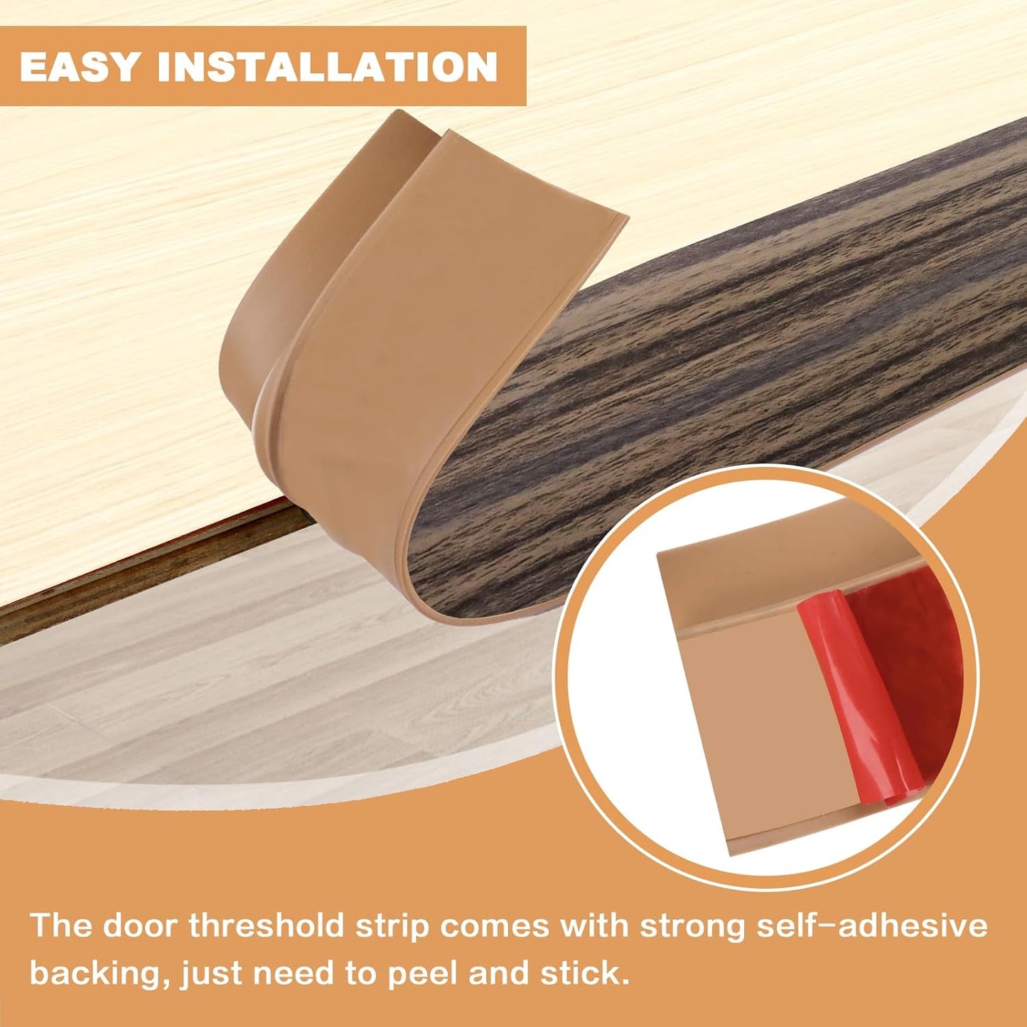 Vinyl Door Threshold Flooring Transition Strip Self Adhesive Carpet Edging Strip for Laminate Doorway Edge Threshold from 1/5" to 2/5" (Grayish Brown Wood Grain, 6.6 Ft)