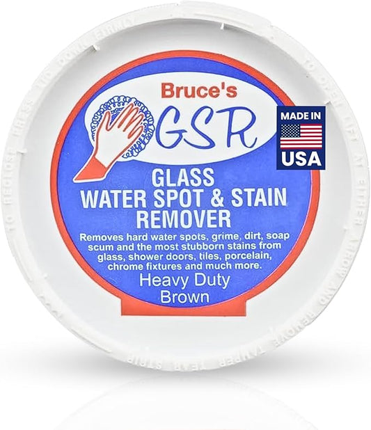 Bruce's GSR Heavy Duty Glass Water Spot Remover for Shower Glass Cleaner - Hard Water Stain Remover & Shower Door Cleaner - Removes Dirt, Soap Scum, Toilet Ring & Hardwater Mineral Stains (10 oz)