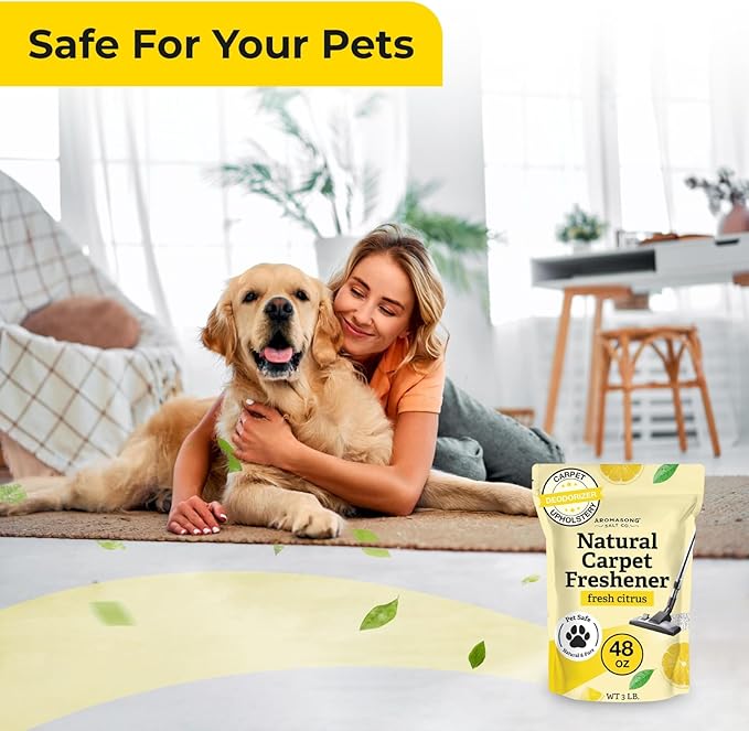 Aromasong Carpet Deodorizer Powder- 2-PACK - 100% Natural Citrus Carpet Freshener - Safe For Pets - Effective Pet Odor Eliminator For Strong Odor & Pet Urine 13 Oz. (Improved Formula)