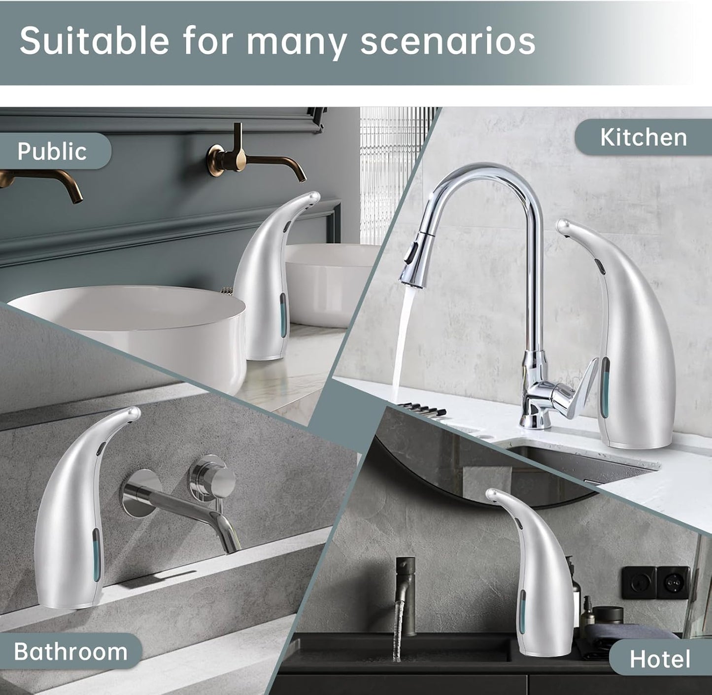 Automatic Liquid Soap Dispenser,300ML Touchless 4 Gear Adjustable, Countertop Electric Battery Operated Hand Soap Dispenser with Sensor for Bathroom,Kitchen,Office（Gray）