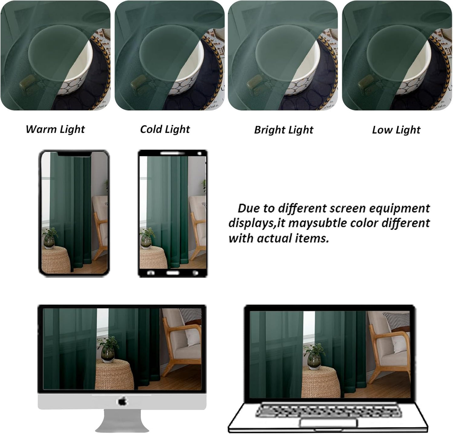 Chyhomenyc Sheer Hunter Green Kitchen Tier Curtains 24 Inch Length Set, Small Window Curtains Treatment for Bathroom/Living Room/Cafe/Basement, Short Voile Curtain Tiers 42in x 24in, Rod Pocket, 2 PCS