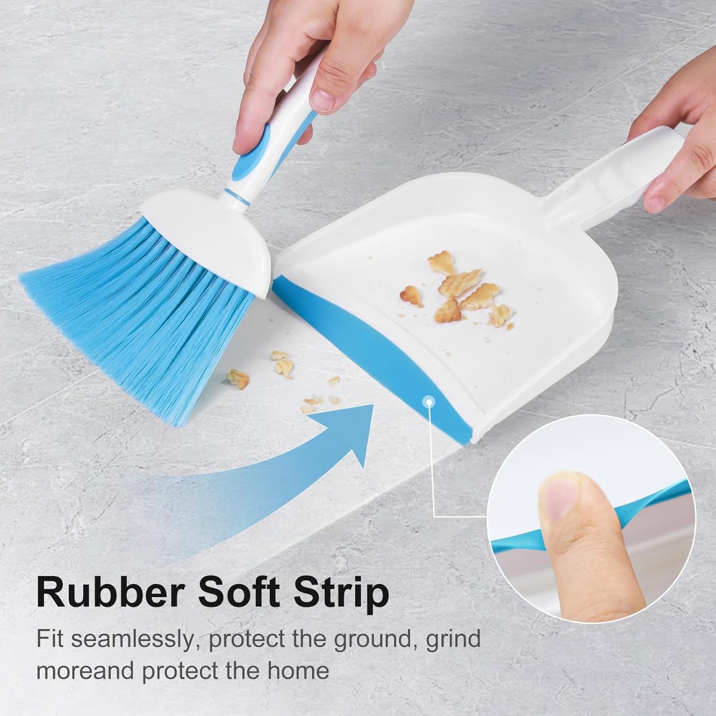 NACENA Small Dust Pan and Brush Set, Mini Broom and Dustpan Set Small Hand Broom and Brush Combo Dust Pan with Teeth for Home Cleaning Drawers Desktop Sofas Pet Care and Outdoor, Dark & Blue