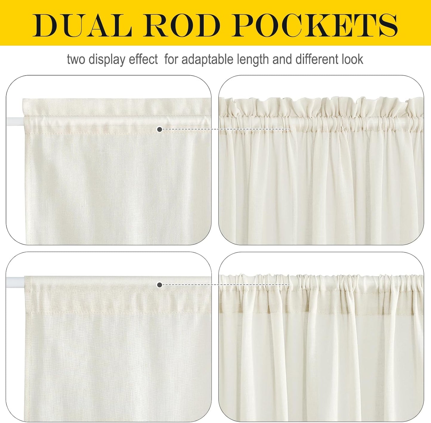 NICETOWN Front Door Curtain - 72 inches Long Faux Linen Door Window Cover for Kitchen Living Room Rod Pocket Sheer Curtains for Entryway/Garage with Tieback, 1 PC, 52 inches Wide, Ivory White
