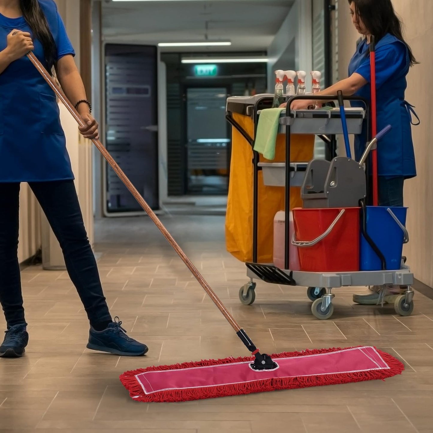 Matthew Cleaning 36'' Industrial Strength Cotton Dust Mop Refill Washable Replacement Heads for Residential & Commercial Use Fit Standard Dust Mop Frames, Hardwood, Concrete Floors Red 1 Pack