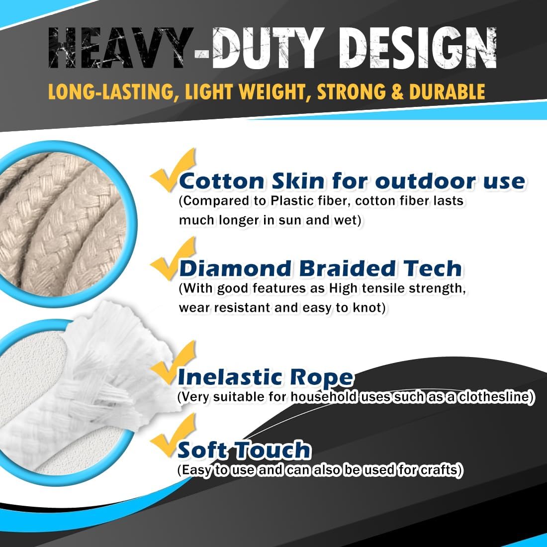 PerkHomy Cotton Rope 3/16" (5mm) 100 ft Multi Purpose Utility Diamond Braided Cord, Natural Cotton for Clothes Line Camping Crafting Flag Pole, Light Yellow