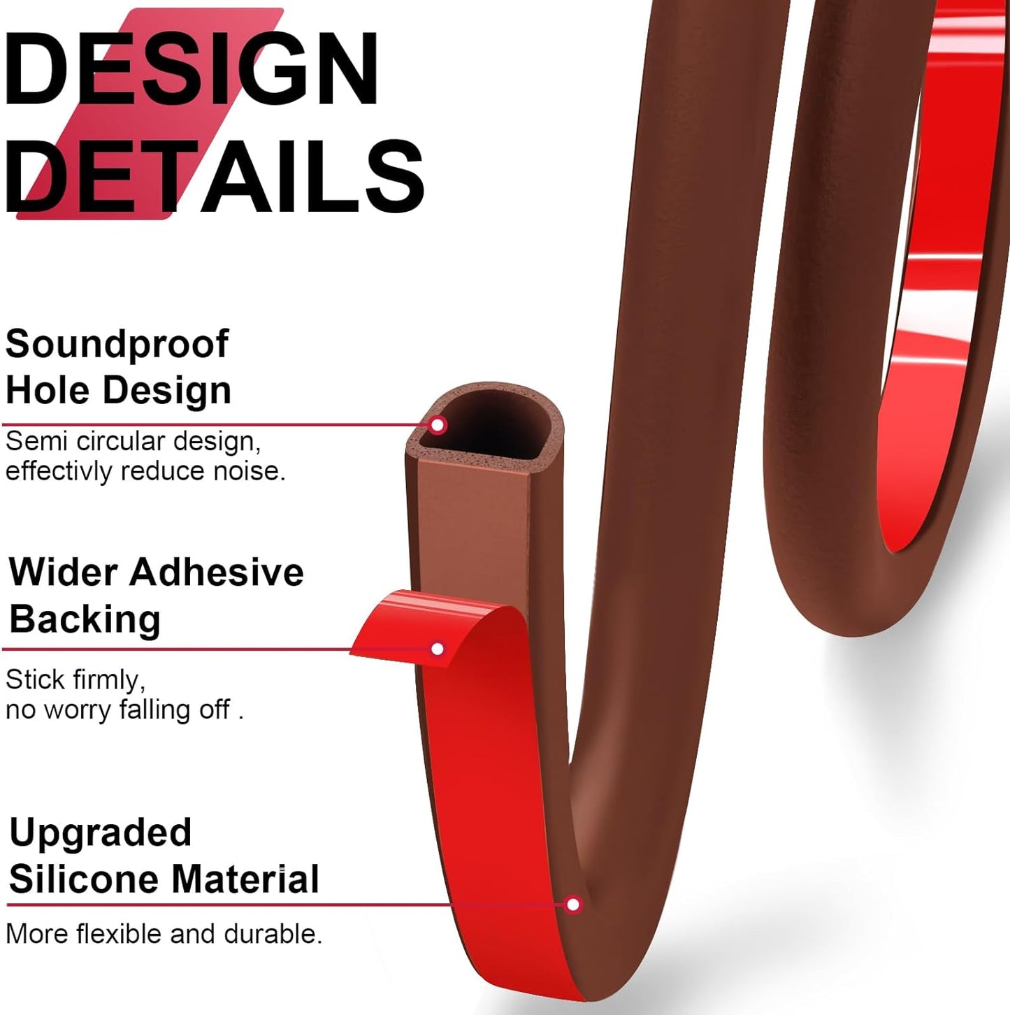 Silicone D Shape Weather Stripping 19.7 Feet Self Adhesive Seal Strip for Doors and Windows