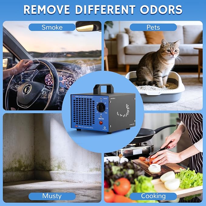 Airthereal MA5000 Commercial Ozone Generator, High Capacity Ozone Machine Odor Removal - Home Air Ionizers O3 Deodorizer for Rooms, Smoke, Cars and Pets, Eliminate Odors up to 2000sq.ft., Blue