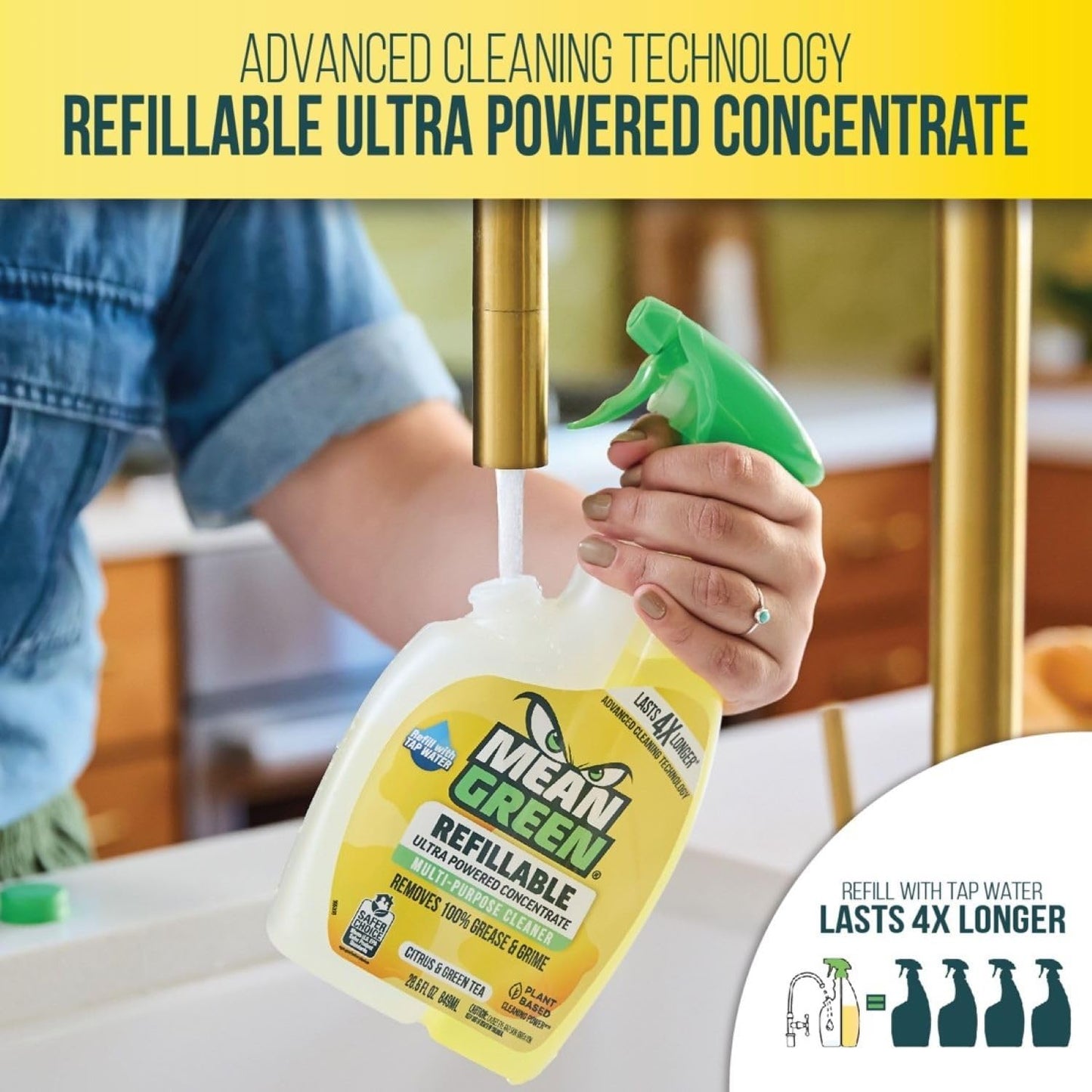 Mean Green Refillable Ultra Powered CONCENTRATE Multi-Purpose Cleaner, Citrus & Green Tea, 14.3 Ounce, 6 Pack