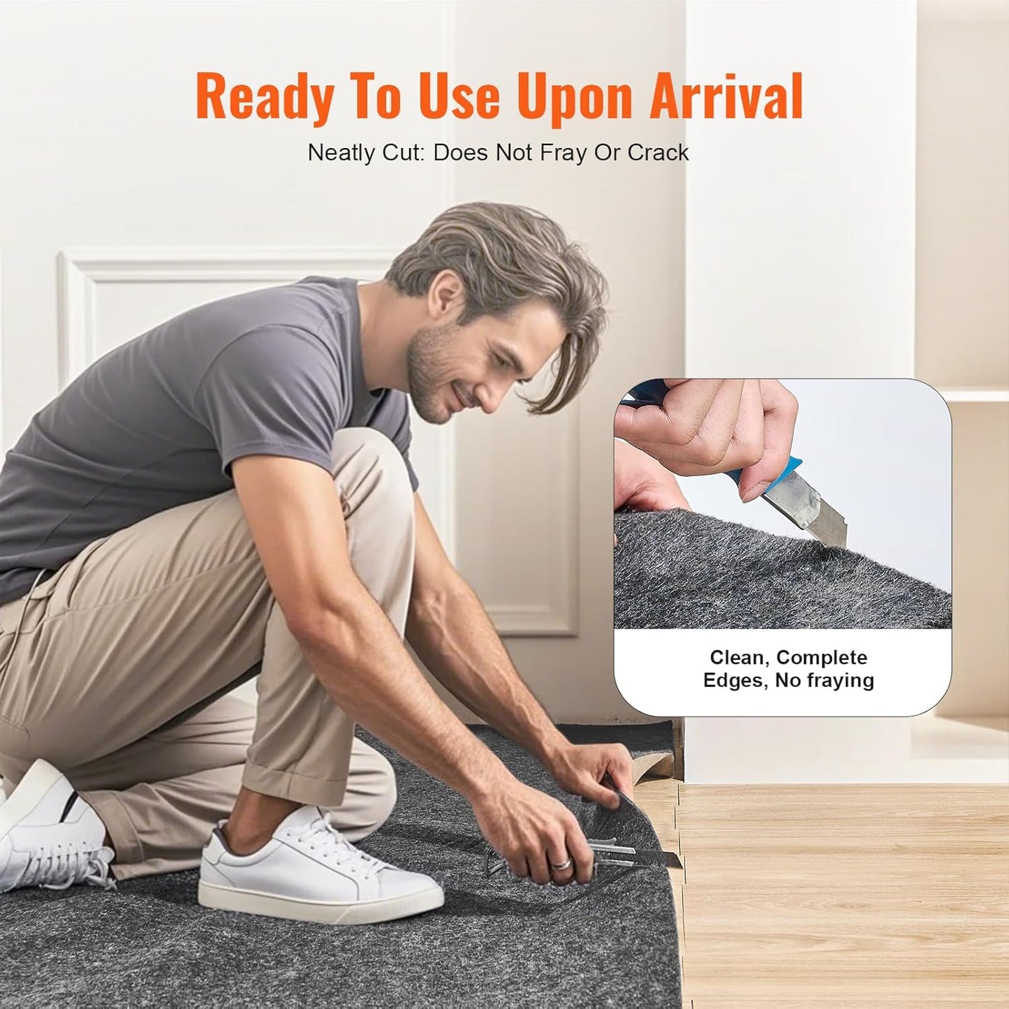 VEVOR - Slip-Resistant Rug Pad - Protective Cushioning Carpet Pad - 8' x 10' - 1/4" Thick - Dual Surface - Polyester Felt + Latex - Gray - 7-8㎡ Area Carpet Padding Rug Cushion Safe for All Floors