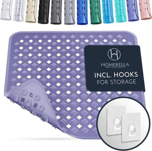Homerella Anti Slip Shower Mat | Anti Mold Non Slip Bathtub Mat for Inside Shower | Square Floor Shower Mat 21 x 21 inch with Suction Cups for Grip & Hooks Hanging and Quick Drying | Machine Washable
