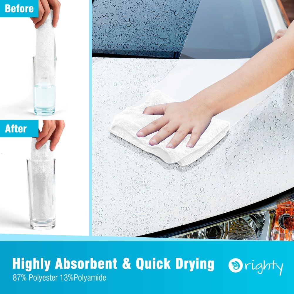 Orighty Microfiber Cleaning Cloth, 12 Pack Microfiber Towels for Cars, Highly Absorbent Car Cleaning Supplies, Lint Free Cloths Clean Rags for Car Care, House, Kitchen, 12x12 inch, White