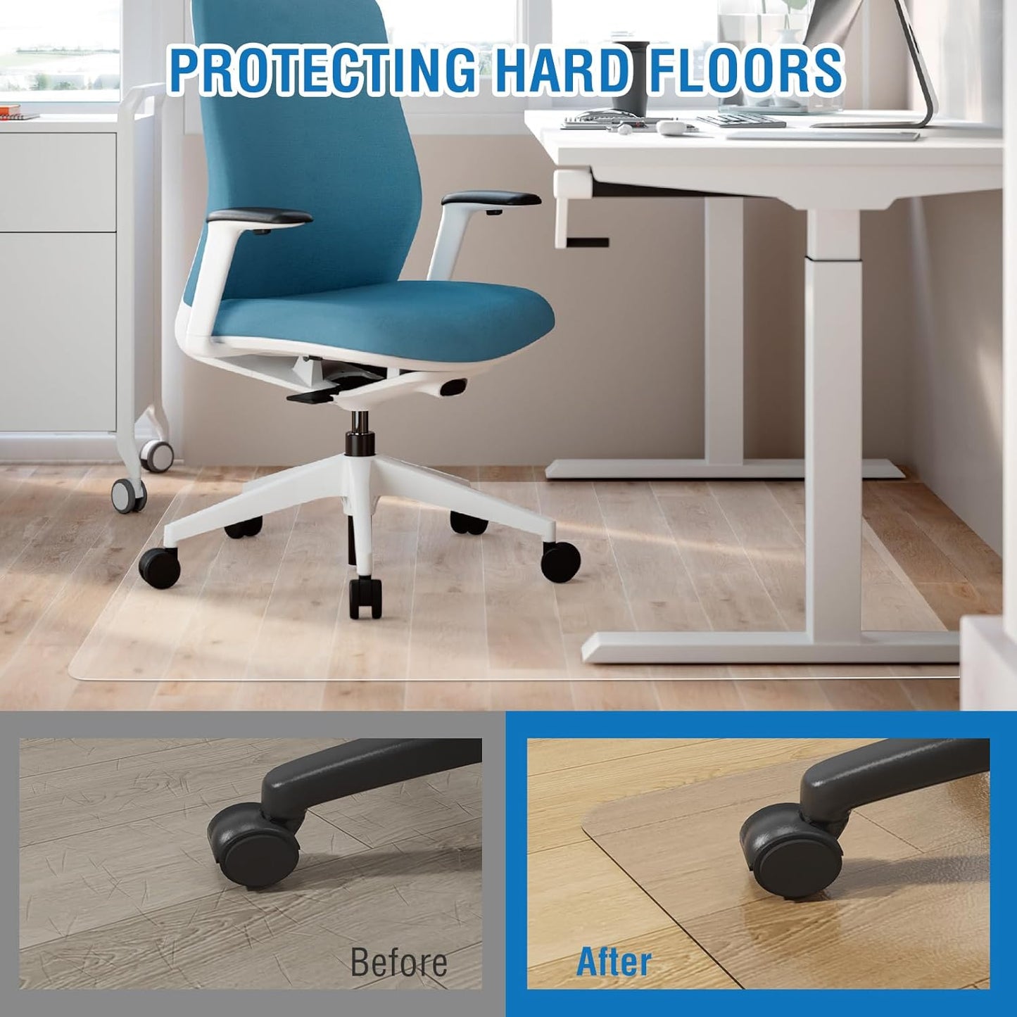 Clear Chair Mat, 75" x 60" Large Chair Mat for Hard Floors, Easy Glide Desk Mat for Rolling Chair, Anti-Slip Vinyl Floor Mat for Home Office Living Room, Clear