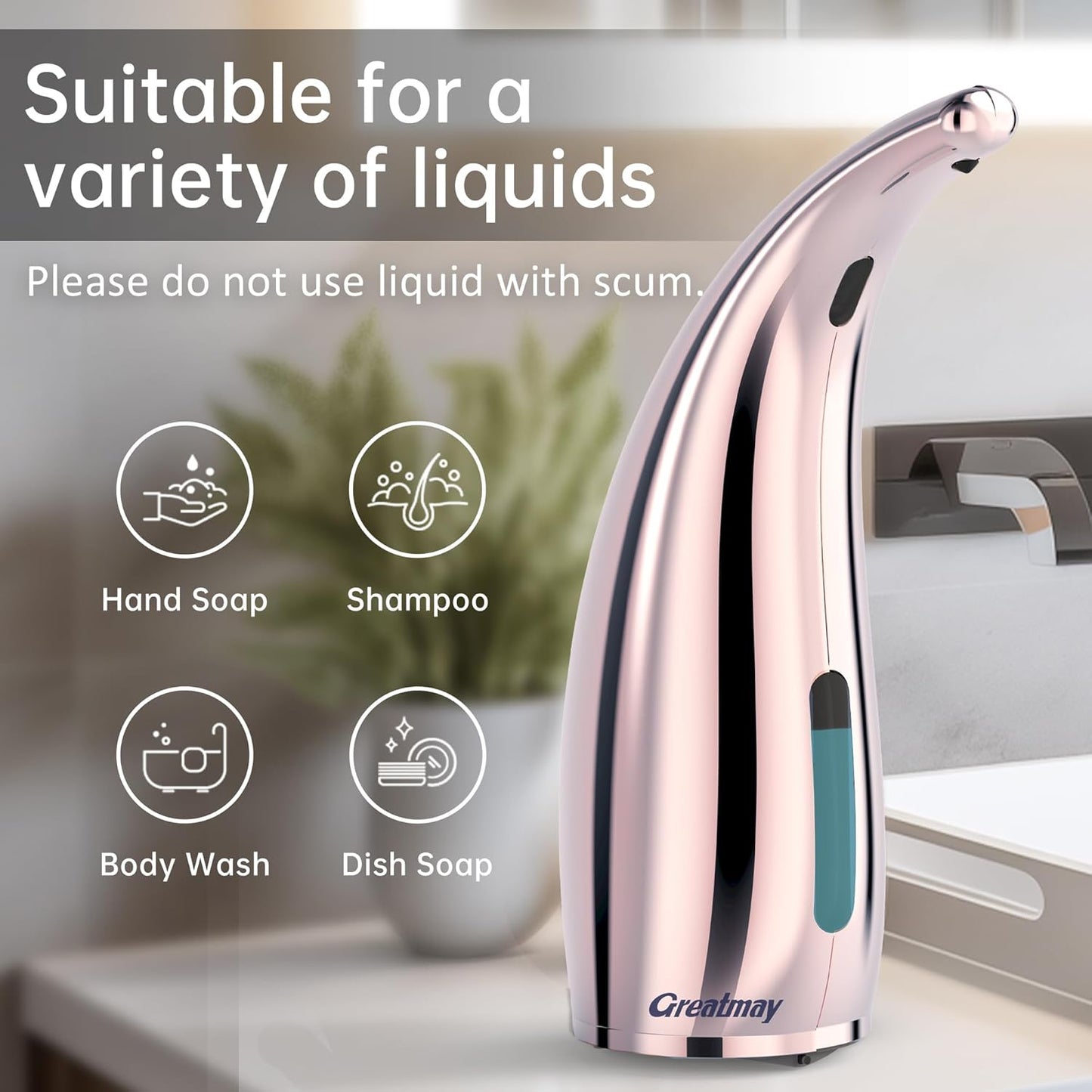 Adjustable Automatic Soap Dispenser Touchless, 4 Adjustable Levels Touchless Sensor Liquid Soap Pump Dispenser，300ml Rechargeable Magnetic Charging Hand Soap Dispenser for Kitchen，Bathroom