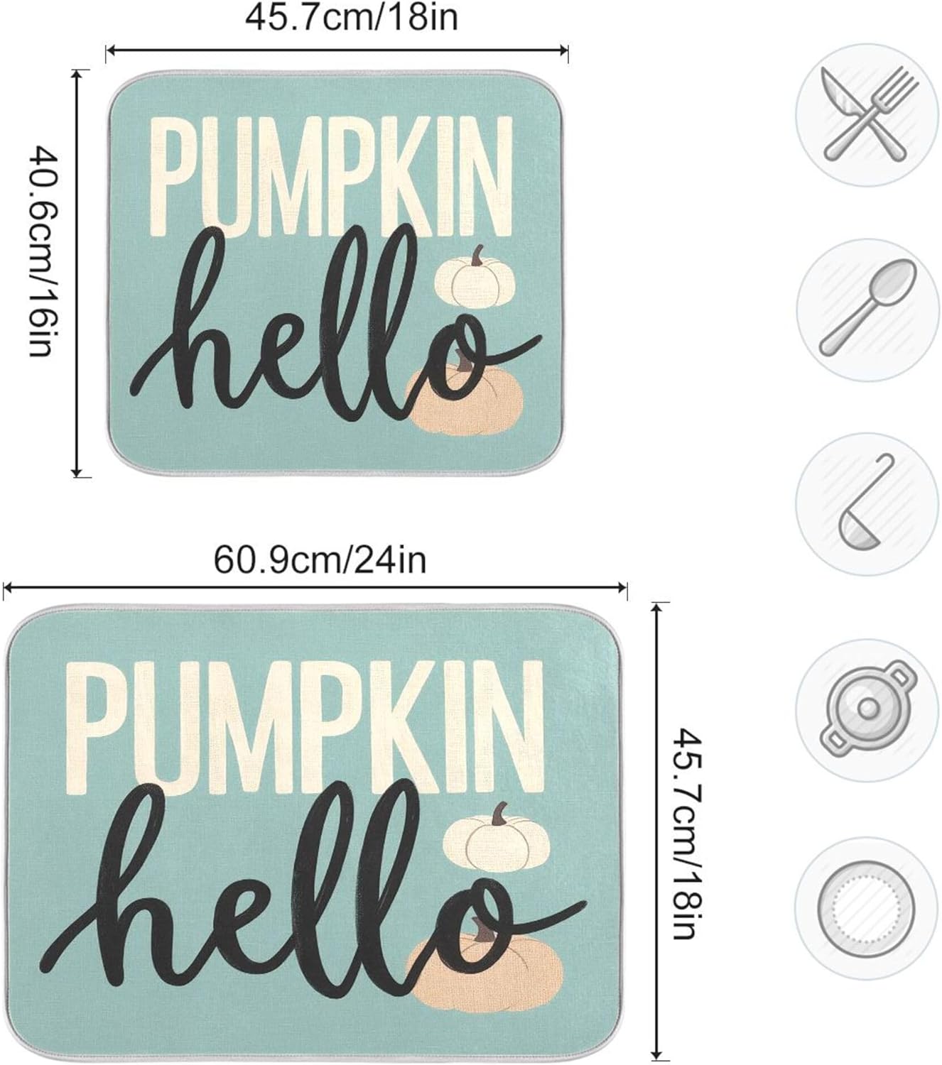 Hello Pumpkin Turquoise Fall Dish Drying Mat for Kitchen Countertop 18x24 Aqua Teal Autumn Large Drying Mat Reusable Quick Dry Dish Sink Mats Easy Clean Decorative Essentials