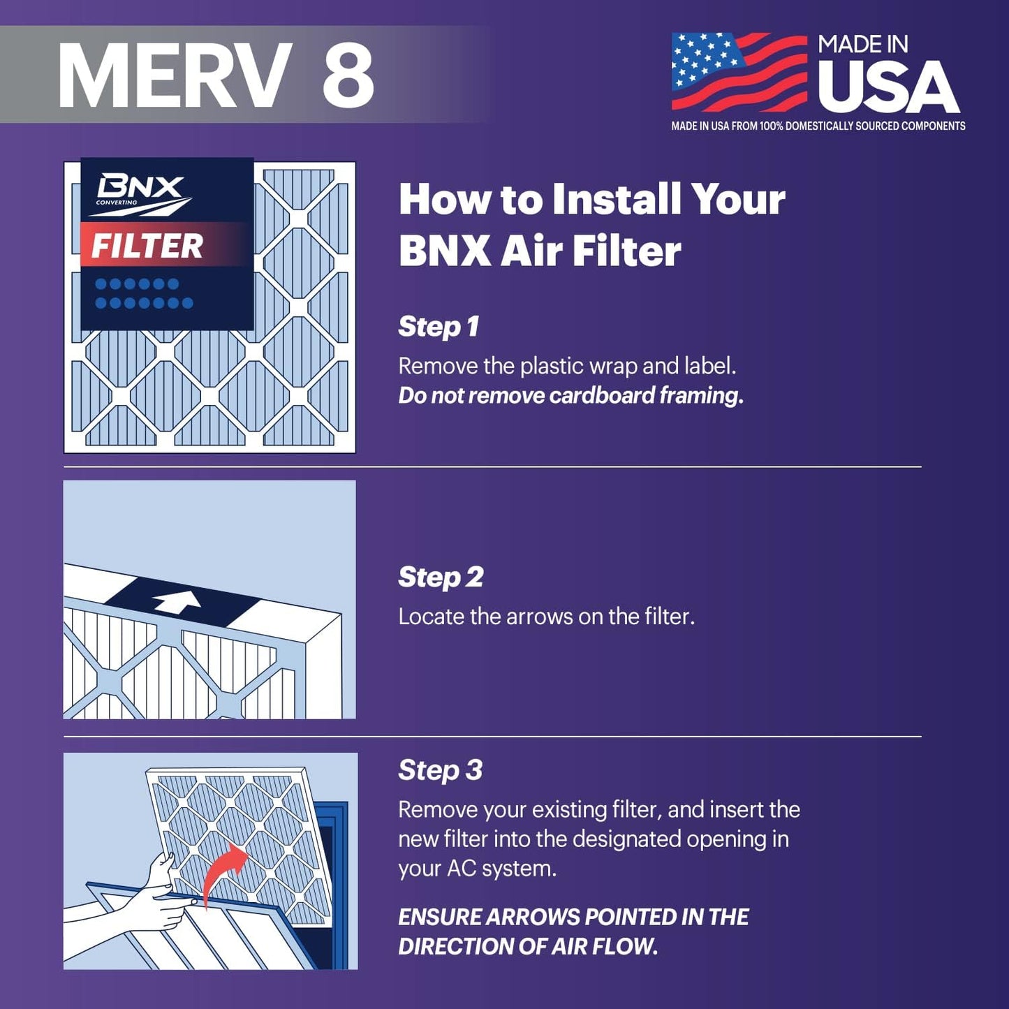 BNX TruFilter 16x20x1 Air Filter MERV 8 (12-Pack) - MADE IN USA – Dust & Pet Defense Electrostatic Pleated Air Conditioner HVAC AC Furnace Filters for Dust, Pet, Mold, Pollen MPR 600 – 700 & FPR 5