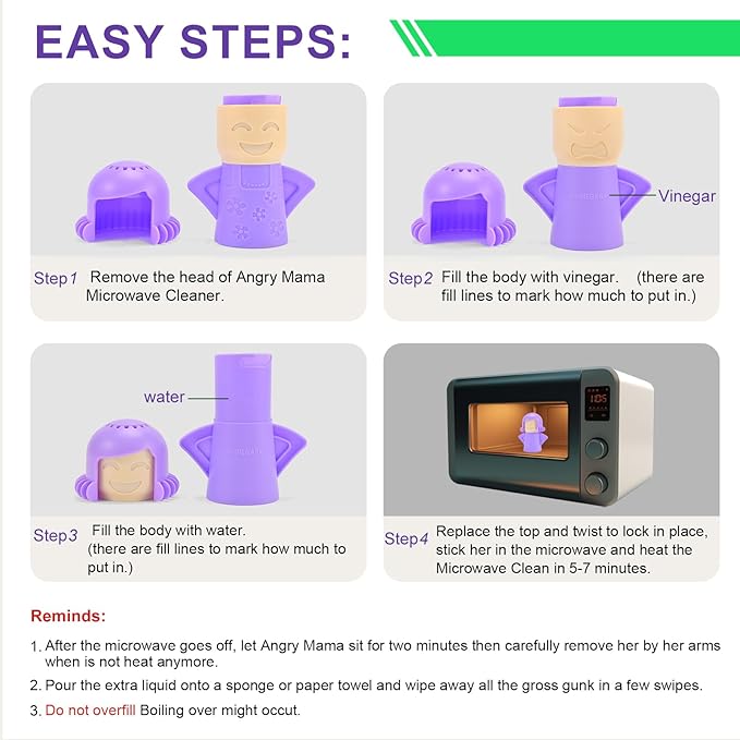 Microwave Cleaner, Angry Mama Microwave Steam Cleaner Upgrade, With Vinegar and Water That Cleans in Minutes, Kitchen Gadget Effective Cleaning, Elegant Smile Mama Cleaner