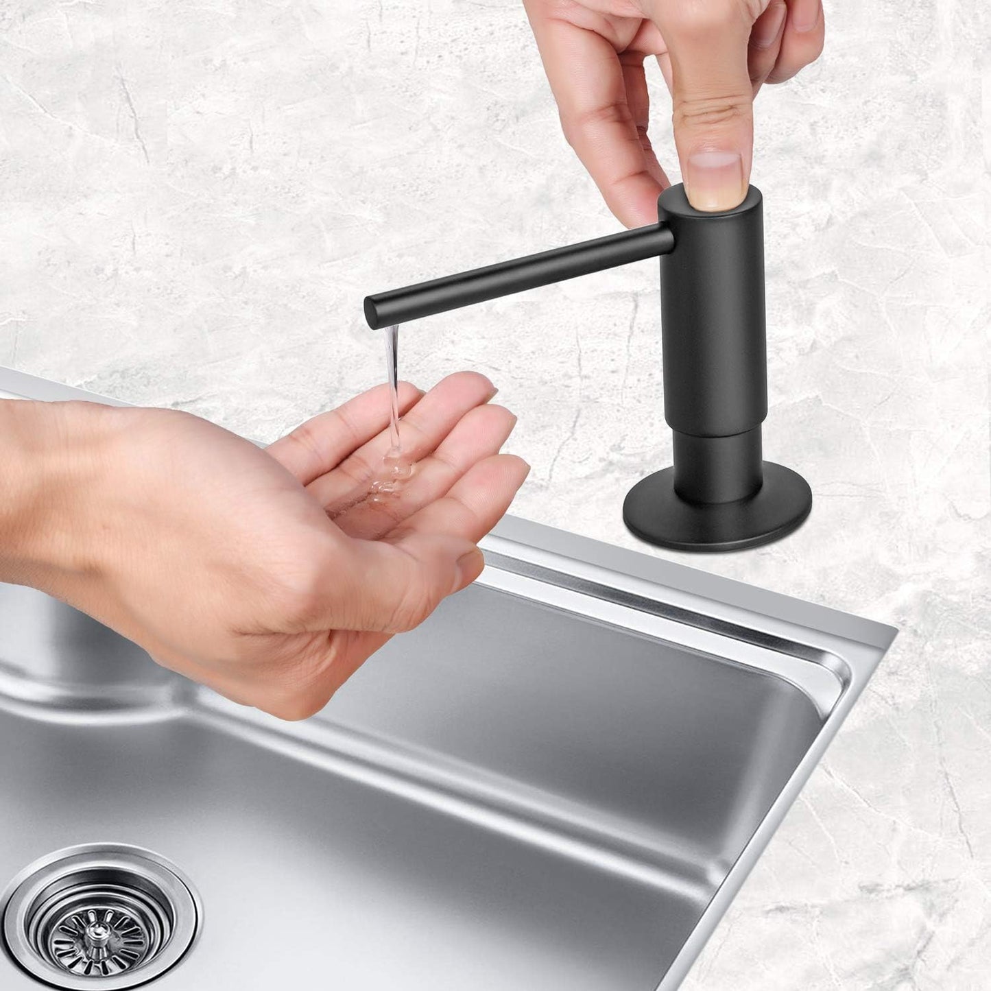 Samodra Sink Soap Dispenser, Metal Pump Head Liquid Lotion Countertop Kitchen Bathroom Soap Dispenser with 17 OZ PET Bottle (Black Matte)
