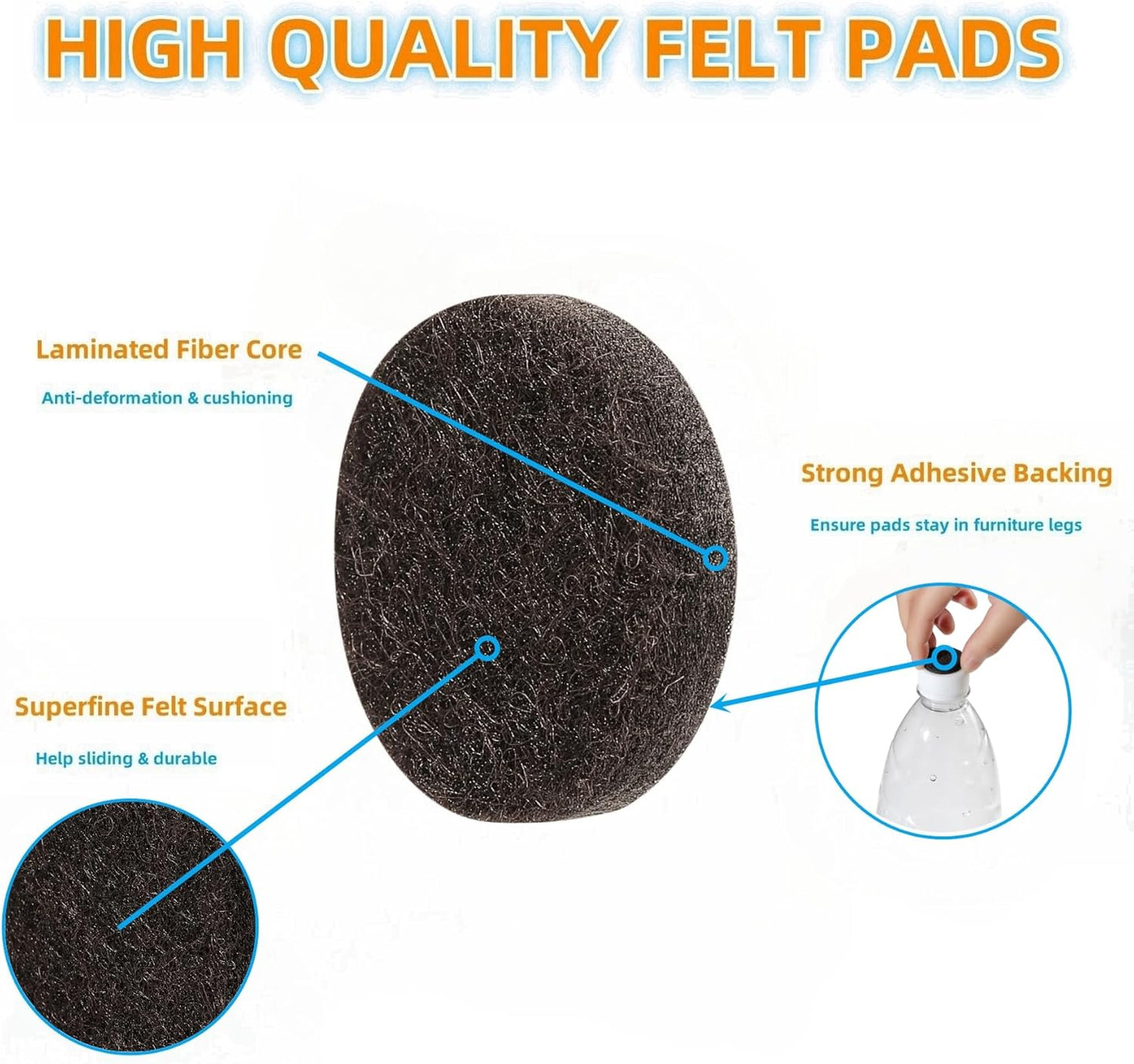 Furnigear Felt Furniture Pads for Hardwood Floors - Self Adhesive Chair Felt Pad, Floor Protector for Furniture Feet, Furniture Sliders Moving Furniture Smoothly, Anti Scratch 108 Pcs 5/8" Round Brown