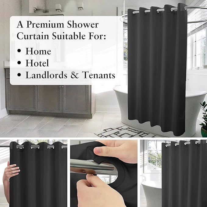 River Dream Stall Size No Hook Black Shower Curtain Soft Microfiber - 36" Wide Small Fabric Shower Curtain Set for Narrow Stall, Waterproof & Washable, Bottom Magnets, Black, 36x74