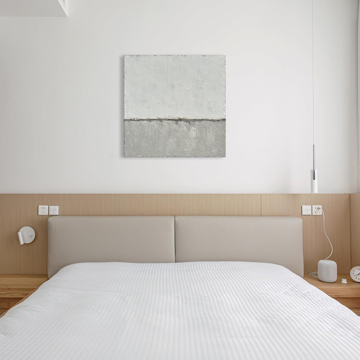 NANKAI art Hand-painted abstract canvas wall art featuring a minimalist design in gray White acrylic painting Original modern home decoration art Can be hung directly on the wall. 24x24 inches