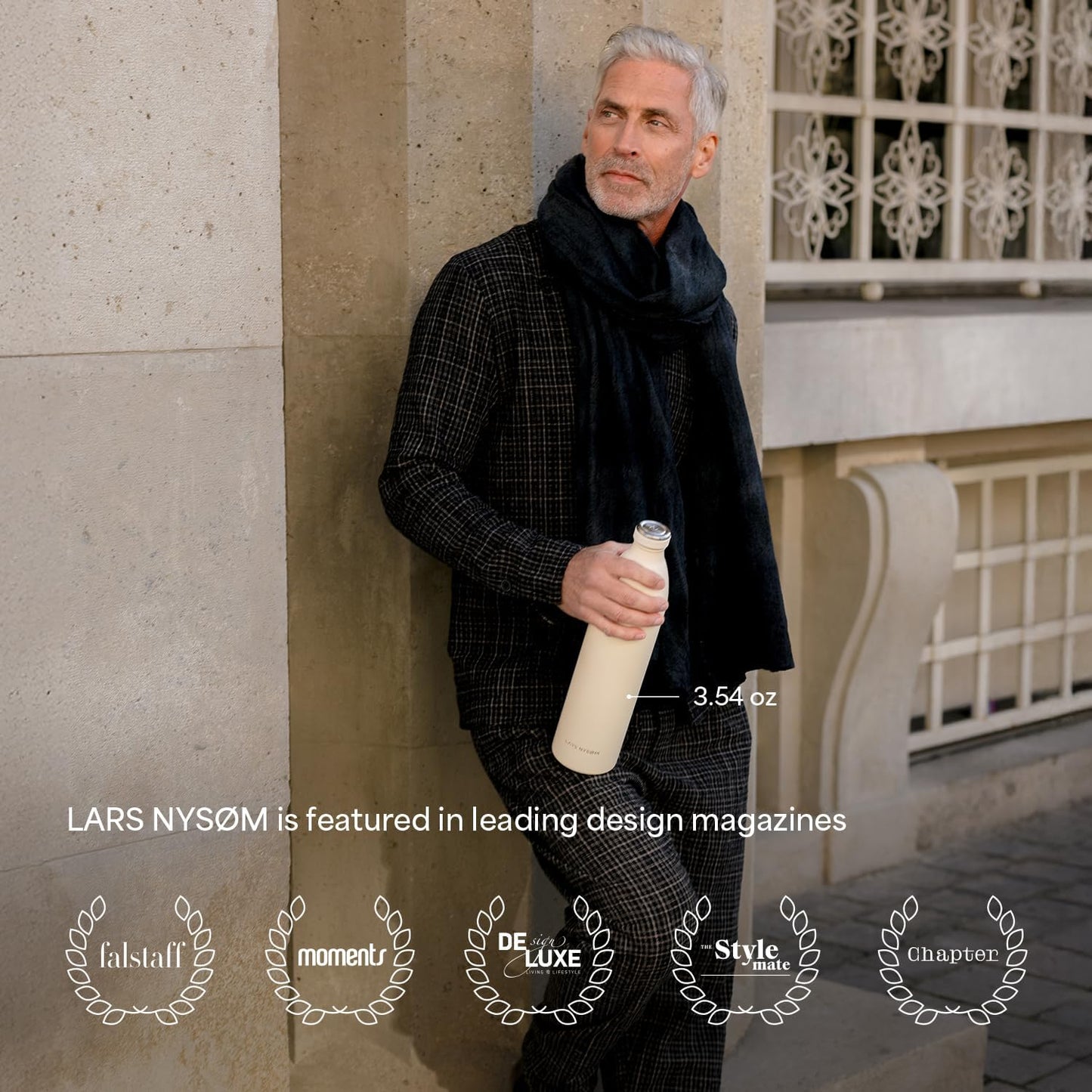 LARS NYSØM Stainless Steel Insulated Water Bottle 12oz 17oz 25oz 34oz 51oz | Insulated Thermo Flask for Hot and Cold Beverages | Leakproof Drinking Bottle (Carbon Black, 11.9oz)