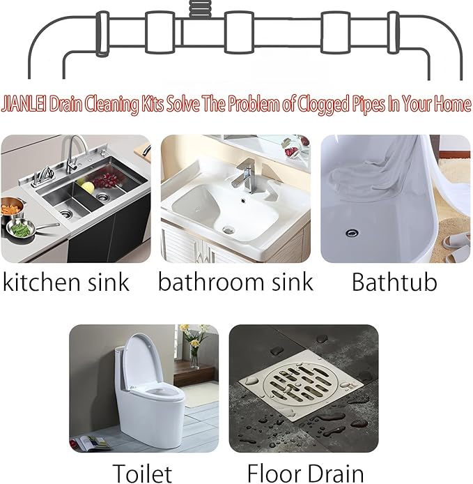 Drain Clog Remover (5pcs)＆Drain Auger 16 FT (1pcs)＆Drain Snake Hair Remover (1pcs),Toilet Plumbing Snake Set for Toilet Sewer Shower Kitchen Bathroom Tub Clogged Drains Opener Cleaning Tool