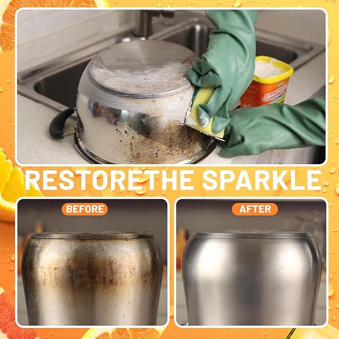 STAINLESS STEEL CLEANER & POLISH - Heavy Duty Cleaning Paste for Stove, Oven, Pans, Cookware, Sink | All Purpose Multi-Purpose Household Cleaner | Removes Grease & Stains | with 2 Sponges (500g)