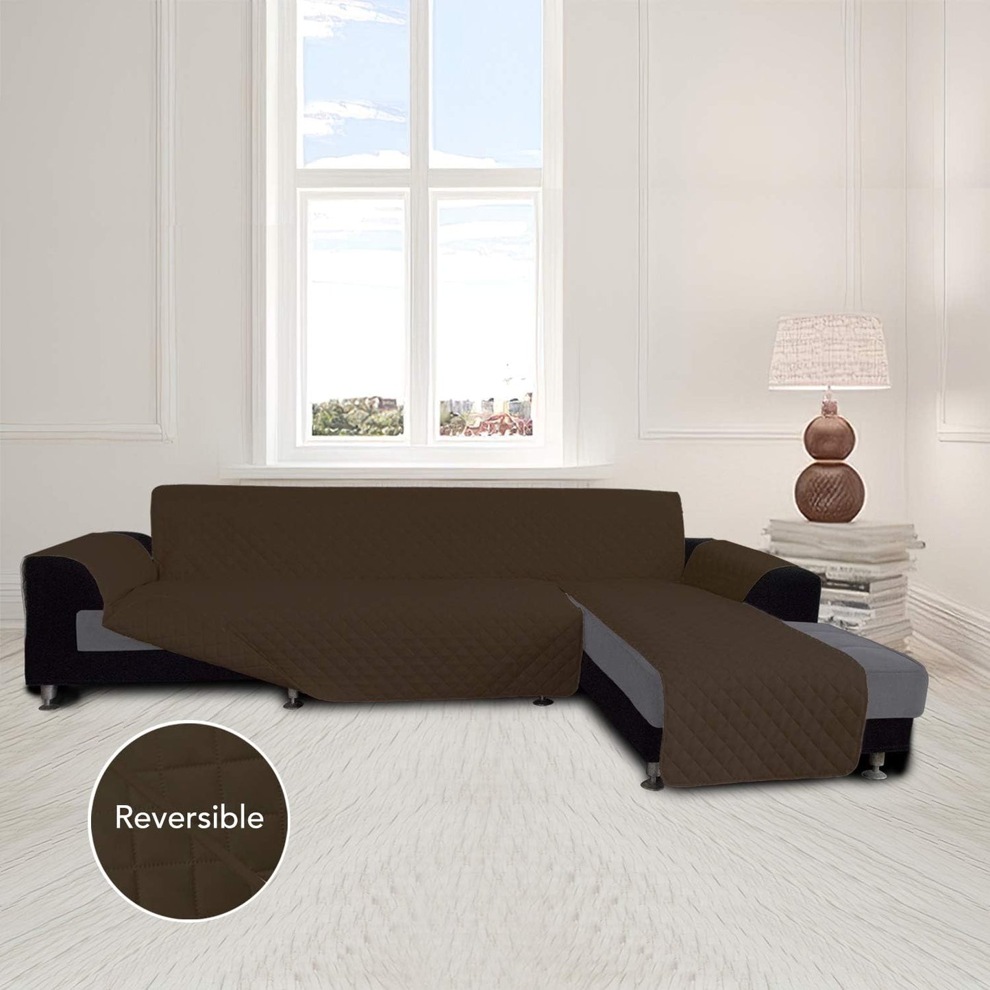 Easy-Going L Shape Sofa Cover Sectional Couch Cover Chaise Lounge Sofa Slipcover Furniture Protector Mat for Pets Dog Cat (Large, Coffee/Coffee)