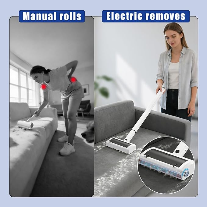 Pet Hair Remover for Carpet, Electric Lint Roller Adjustable Handle Reusable Carpet Rake Dog Cat Hair Removal Tool for Carpets, Rugs, Furniture