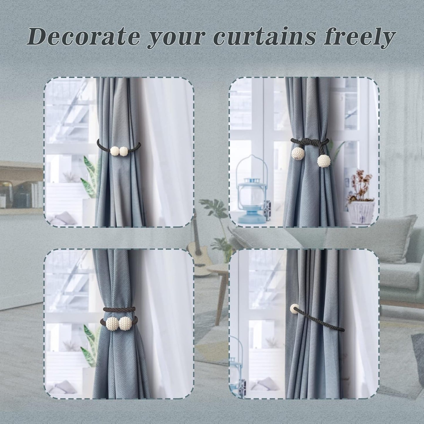 Hion Magnetic Curtain Tiebacks Black 2pcs, Curtain Tiebacks Buckles Holdbacks Holders Hooks Clip for Home Bedroom Office Decorative Curtain