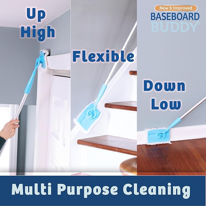 Baseboard Buddy | Lightweight Home Cleaning Essential, Perfect for Baseboards, Moldings & Walls, Glide & Wipe Trapping & Locking Dirt & Dust | As Seen on TV, (1 3 Reusable Pads)