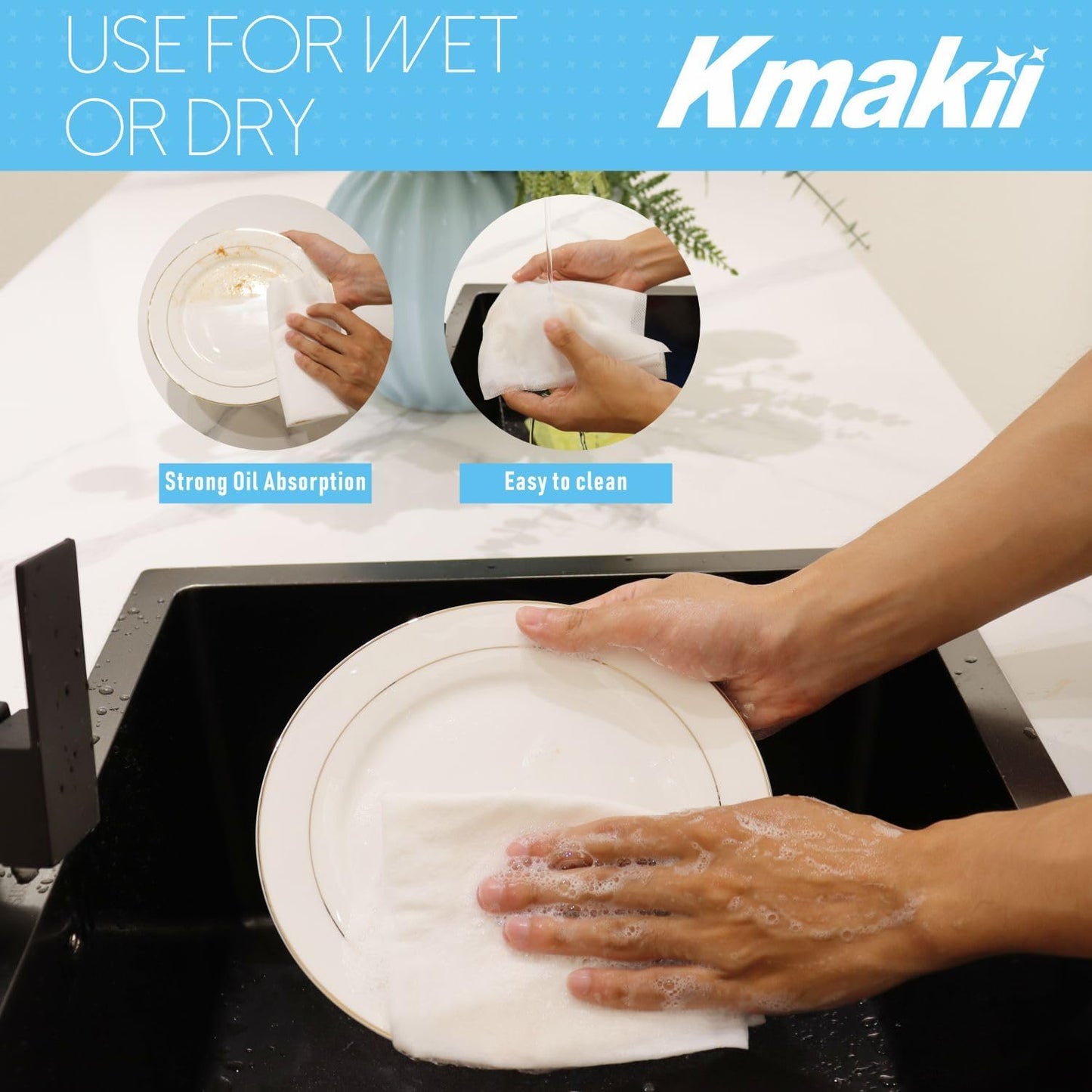 KMAKII Handi Wipe Reusable Cloths - Multi-Purpose Disposable Dish Cloths and Towels, Ultra Absorbent, Fast-Dry, Durable Cleaning Wipes for Kitchen and Home, White, 11.8 x 21 inches, Pack of 80