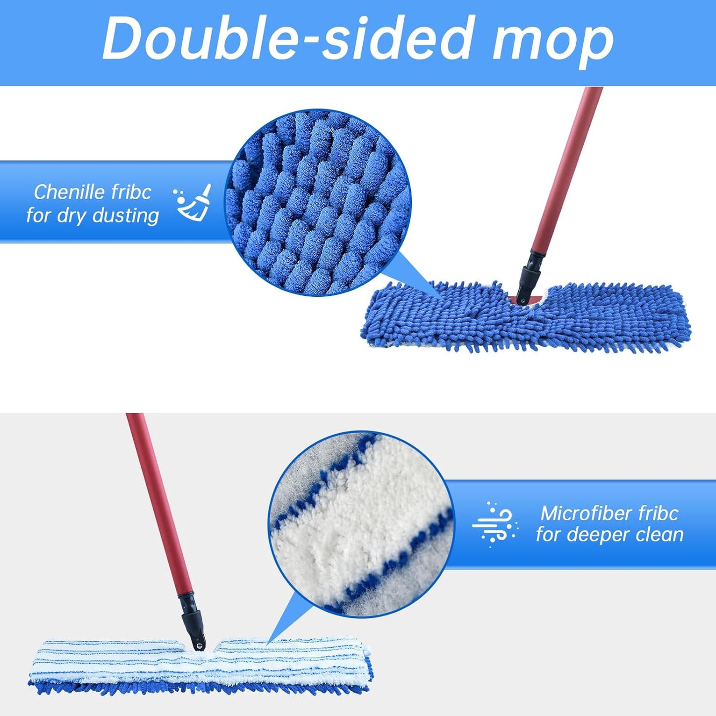 4 Pack Mop Heads Replacements Compatible with O-cedar Dual-Action Flip Mop,Microfiber&Chenille Mop Replace Head for Dry/Wet Use,Double-sided,Reusable and Washable Dust Mop Refills for Floor Cleaning