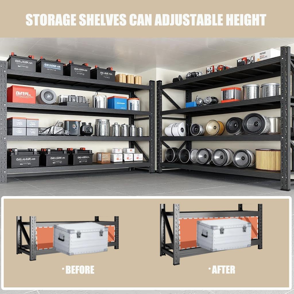 5000LBS Garage Shelving 59" W Heavy Duty Storage Shelves, 4 Tier Industrial Adjustable Metal Shelves, Shelving Units for Garages, Warehouses