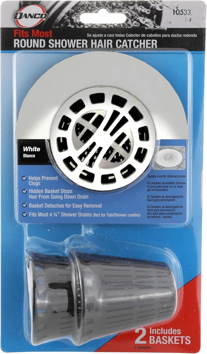 DANCO Hair Catcher for Stand-Alone Shower Drain Cover | 3-inch Shower Drain Openings | Strainer Snare | White (10533)