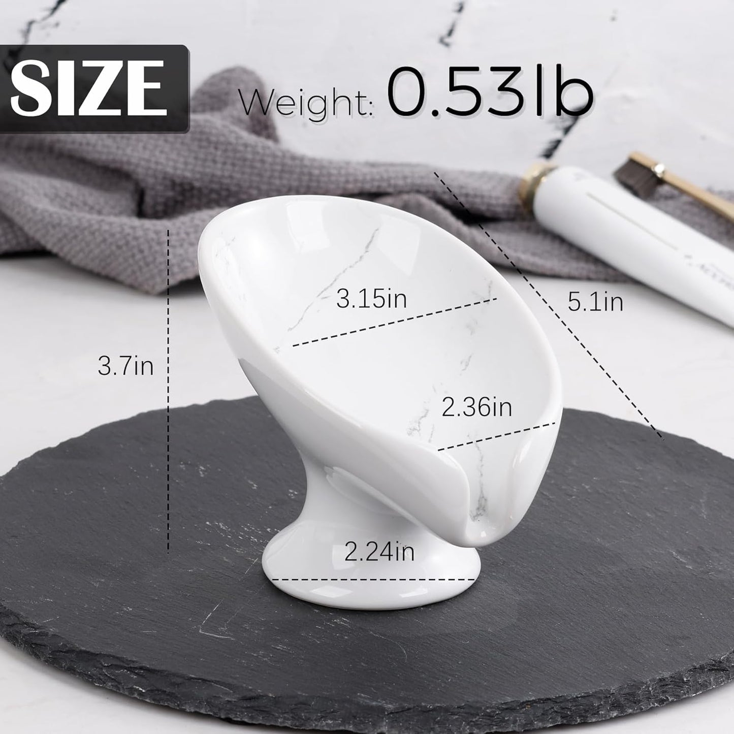 Soap Dish Set, Self Draining Bar Soap Holder for Bathroom Sink, Leaf Shaped Drainage Soap Dish Ceramic Marble Porcelain Decorative Soap Dishes 2PCS, No Suction Cup, ANTIS'S HOME
