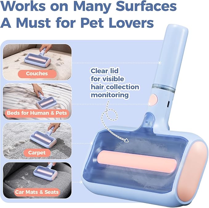 Upgraded Pet Hair Remover with Double Roller, Dual Trapping compartments with Spray Function, Reusable Lint Roller, Pet Hair Removal Tool, Cat and Dog Hair Remover for Furniture, Couch, Carpet, Car