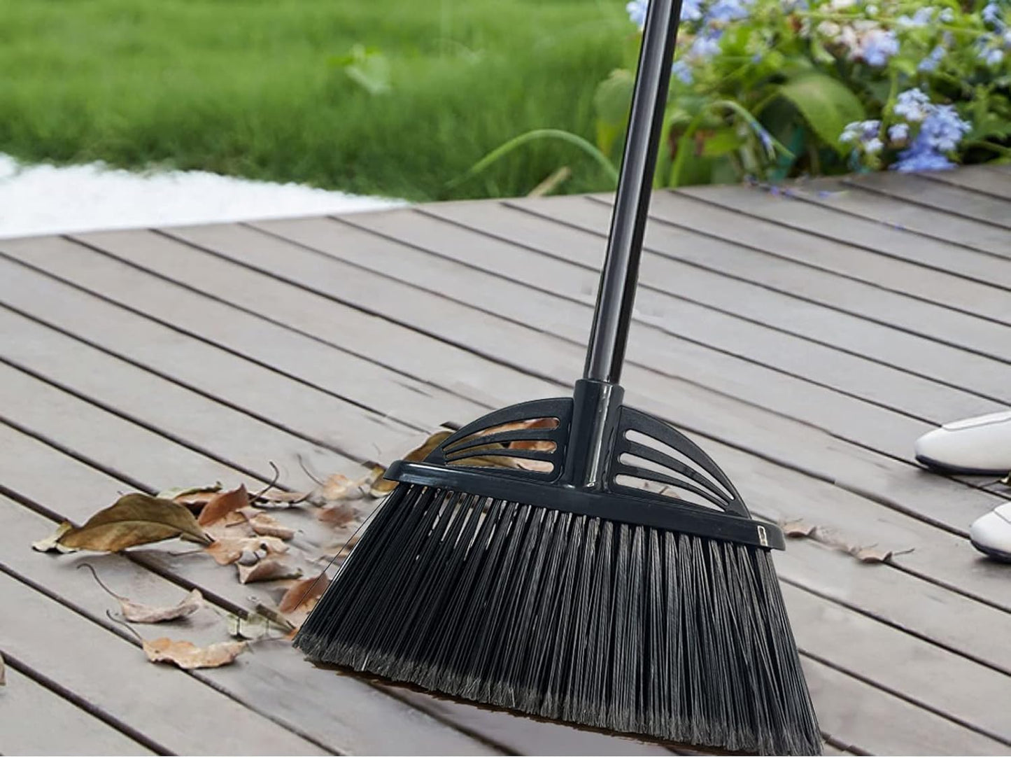 Four-Section Rod Long-Handled Broom,Heavy-Duty Broom, Angle Broom for Outdoor/Indoor（Black+Blue）