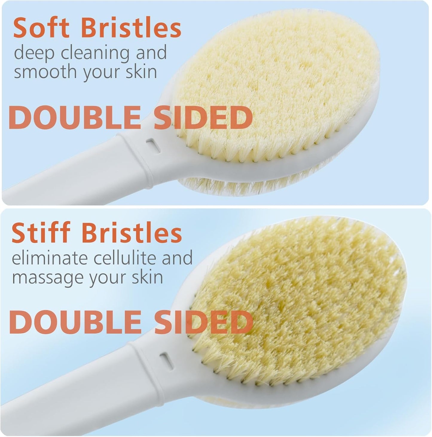 Shower Brush with Soft and Stiff Bristles,20.5" Extra Long Handle Dual-Sided Back Scrubber Bath Brush Body Exfoliator for Wet or Dry Brushing (Grey)(Super Long Handle)