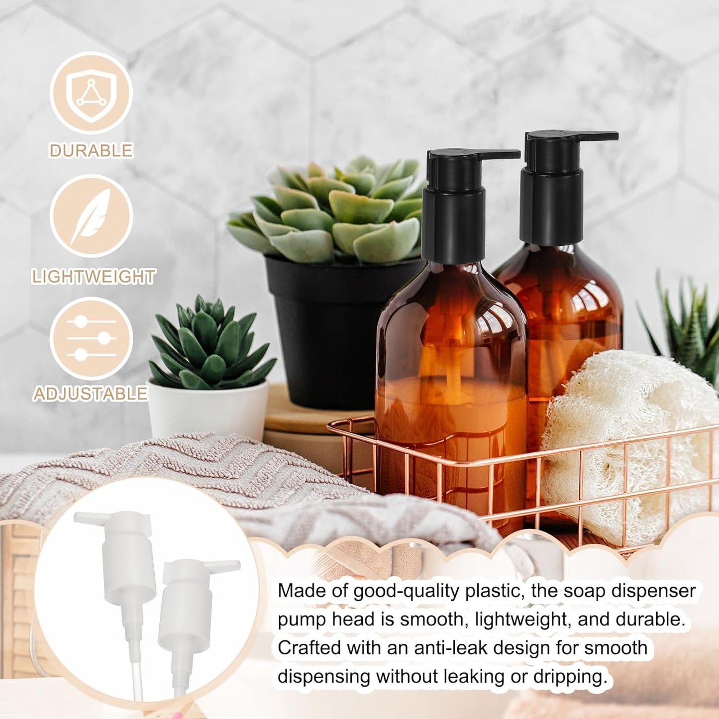 uxcell 2 Pcs Soap Dispenser Pump Heads, Hand Soap Dispensers Top Pumps Replacement Clip-on Pumphead for Standard 24/410 Neck Size Bathroom Lotion Shampoo Bottle, White