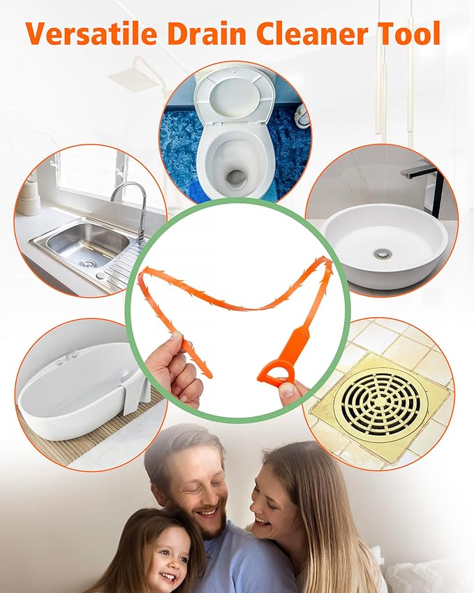 Drain Clog Remover, 25-Inch Drain Hair Removal Tool, Drain Hair Remover Plumbing Snake, Drain Cleaner Hair Clog Remover, Shower Drain Hair Catcher, Easy & Quik to Use on Most Drains - 6 Pack