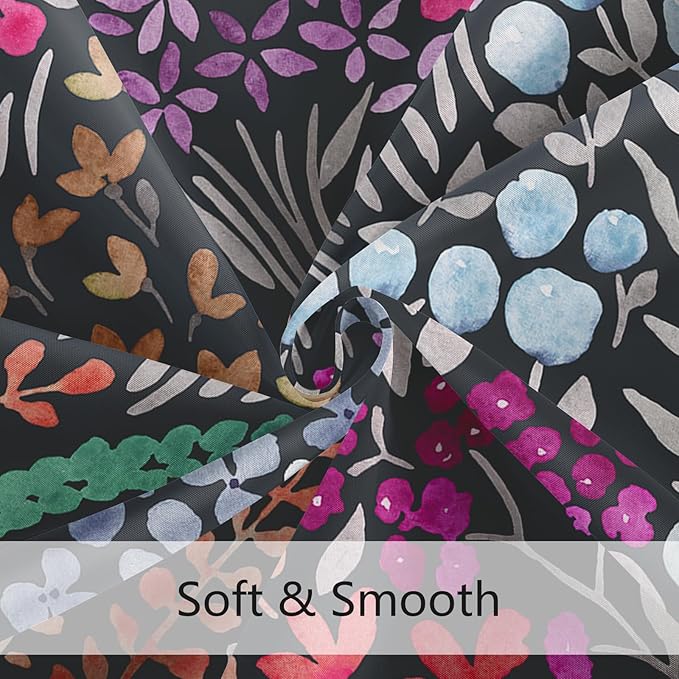 Small Stall Shower Curtain 36 x 72 Inch, Half Narrow Cute Floral Shower Curtain for Bathroom, Black Hot Pink Wildflower Boho Cottagecore Fabric Shower Curtain Set with Hooks