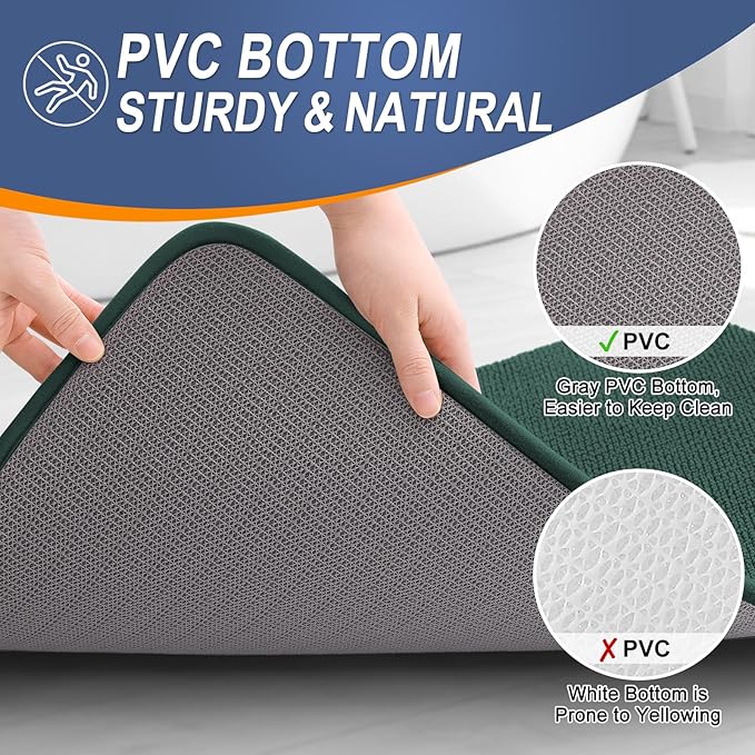 OLANLY Thick Memory Foam Bath Mat Rug 30x20, Extra Soft Absorbent Bathroom Rug, Quick Dry Bath Mats, Non-Slip, Washable Carpet for Bathroom, Tub and Shower, Home Decor Accessories, Blackish Green