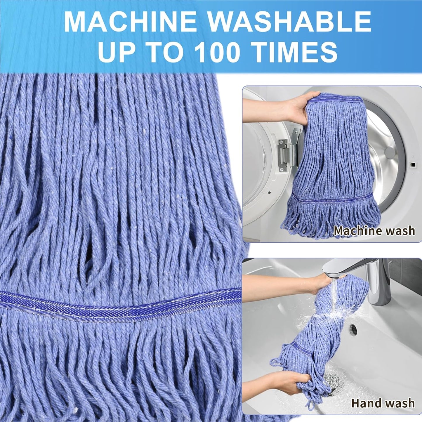 Commercial Mop with Extra Head Replacement, 63Inch Handle Heavy Duty Industrial Mop Looped-End String Wet Mops for Floor Cleaning for Warehouse, Workshop, Garage, Office, Home (2 Mops Head)