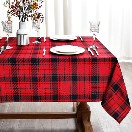 Red Gingham Christmas Plaid Tablecloth - Rectangular 58x102 Inch Water Resistant Table Cloth for Indoor/Outdoor Use - Holiday Table Cover for Kitchen, Picnics, and Parties