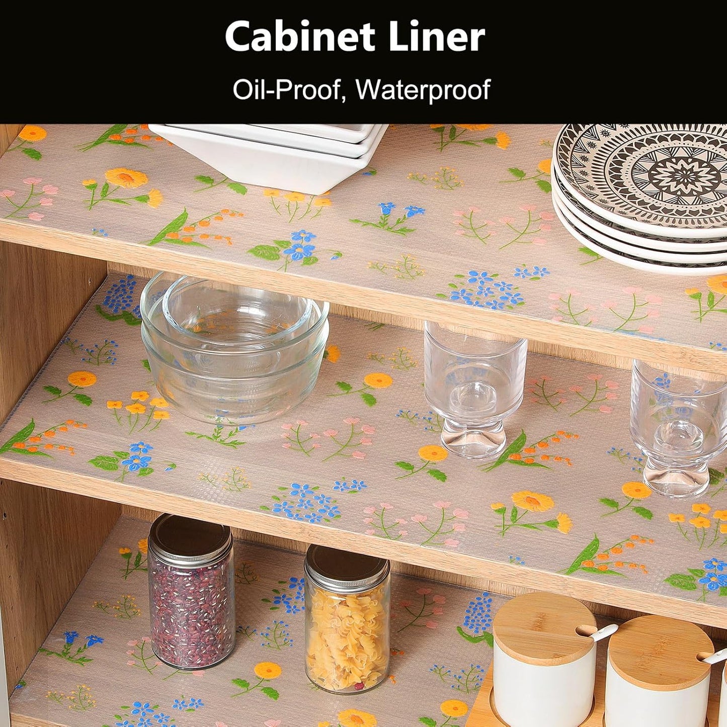 INNOLITES Non-Slip Shelf Liner – Cabinet & Drawer Liner Non-Adhesive – Waterproof Oil-Proof – Durable EVA with Floral for Kitchen Cabinets Refrigerator – BPA-Free, Easy to Cut 23.6" x 360"